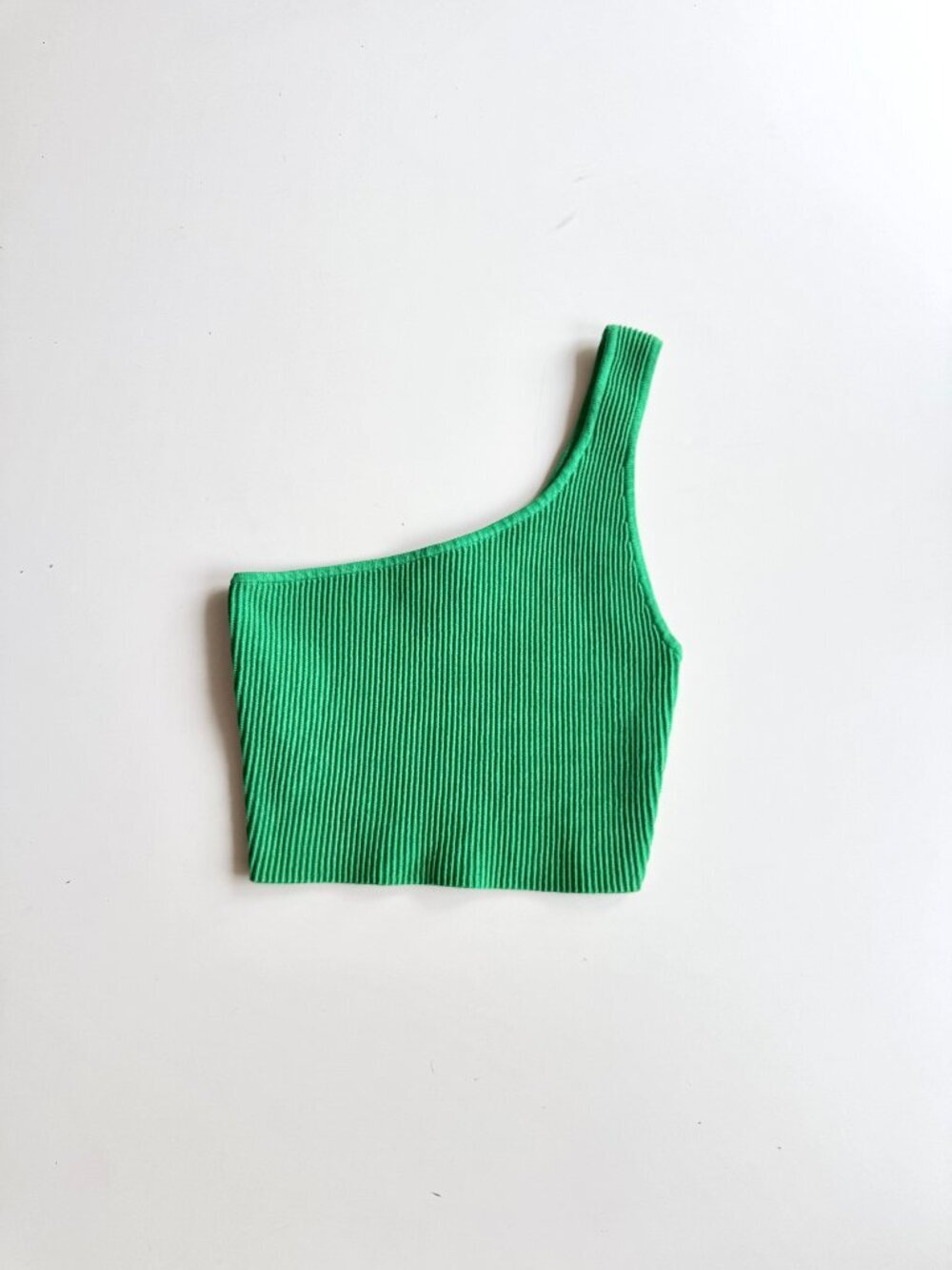 Aritzia BABATON Sculpt Knit Green Ribbed One Shoulder Cropped Tank, Size S